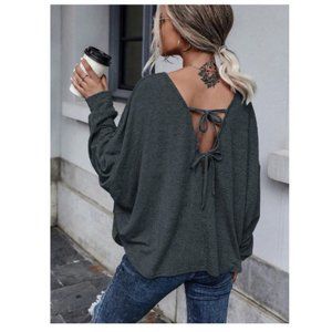 Frenchy Solid Tie Back Drop Shoulder Tee